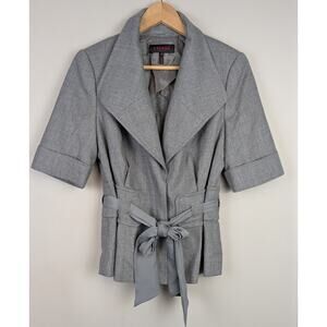 Escada Short Sleeve Belted Jacket Gray Stretch Wool 36